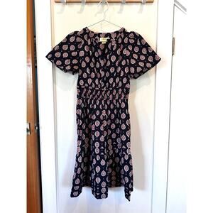 Anthropologie Somerse SHORT Dress Navy with Red White Block Print XS